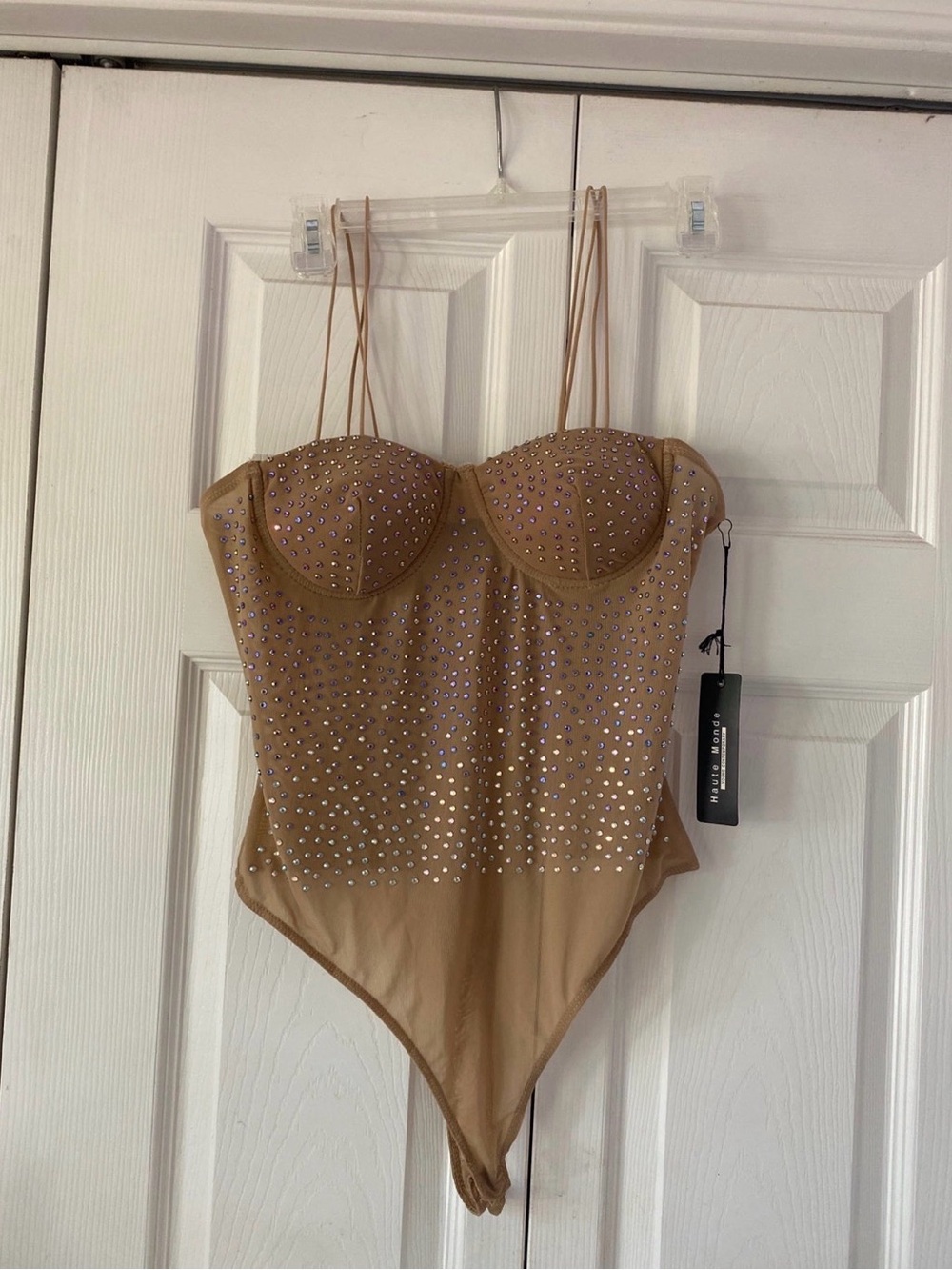 Haute Monde Nude/Tan Rhinestone Embellished Bodysuit
